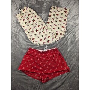 2 PINK Victoria's Secret Christmas Pajama Shorts & Pants w/pockets Small NWT‎